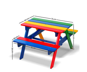 Kids Wooden Picnic Table Set with Umbrella